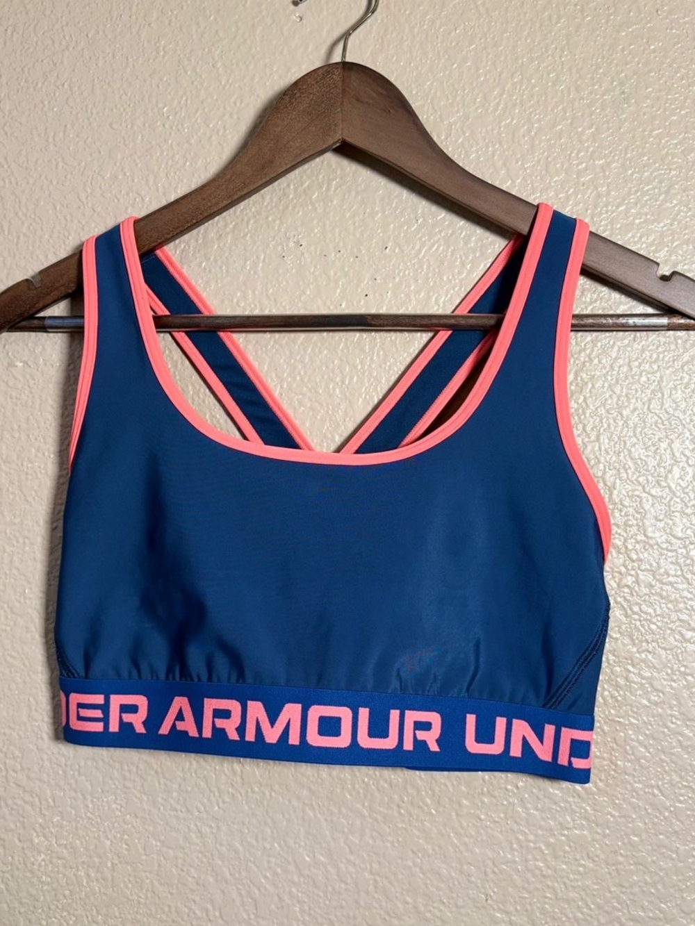 Under Armour Navy Sports Bra with Pink Trim
